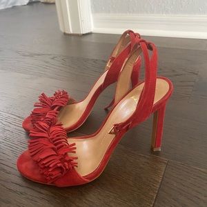 Aquazzura inspired red fringe heels